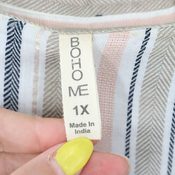 Boho Me Stripe Collared Shirtdress Women 1X Coastal Grandma Bohemian Resort Wear - Picture 2 of 13